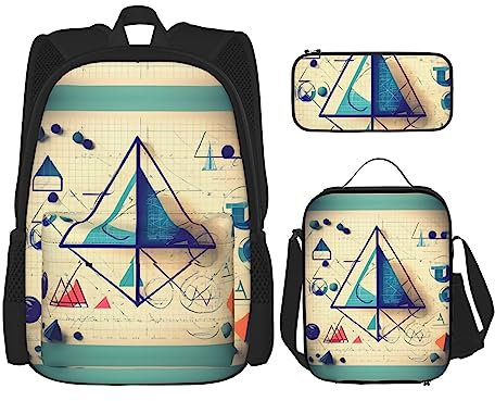 Mathematik Geometrie Geek Calculus Printing Casual Rucksack Taschen Bookbag mit Lunch Bag Pencil Pouch, Travel Daypack Sets, Mathematik Geometrie Geek Calculus, Einheitsgröße