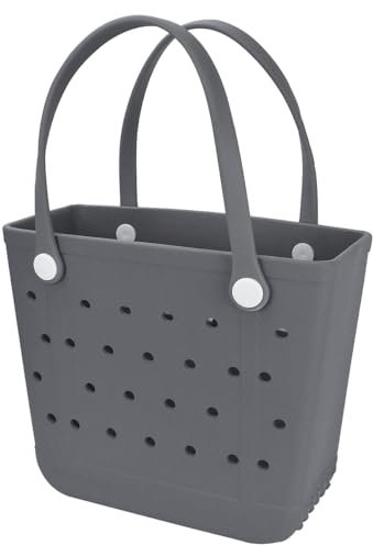 UeKeKicg Kleine Strandtasche, Gummi-Tragetasche, wasserdicht, waschbar, langlebig, offene Reisetasche für Strand, Boot, Pool, Sport, 38,1 x 32,6 x 15,9 cm, GRAU, Small, Tragetasche mit