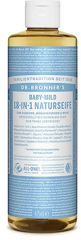 Dr. Bronners 18-IN-1 Naturseife | Organic Flüssigseife | Baby Mild ohne Duft | Duschgel, Handseife, Shampoo und vieles mehr | Mit Bio Ölen | Fair Trade | 475 ml