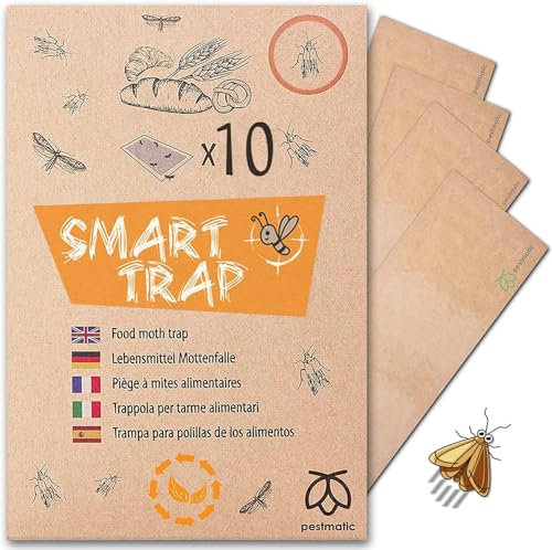 Pestmatic Smarte Mottenfalle x10, Vorratskammer Mottenfänger für die Küche, Pheromon Mottenfalle, Mittel gegen Motten, Lebensmittelmotten Falle, Anti Motten Klebebrettfalle (x10 Traps)