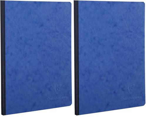 Clairefontaine - Ref 791404C - Age Bag Clothbound Notebook (192 Pages) - A4 Size, Plain Rulings, 90gsm Brushed Vellum Paper - Blue Leather Effect Cover (Pack of 2)