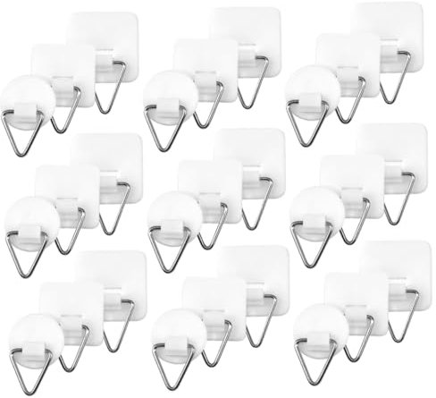 Homoyoyo 60 pcs Adhesive Wall Plate Holders Sticky Plate Hooks for Display Photo Frame Wall Hook Round Large Small Picture Hangers Home