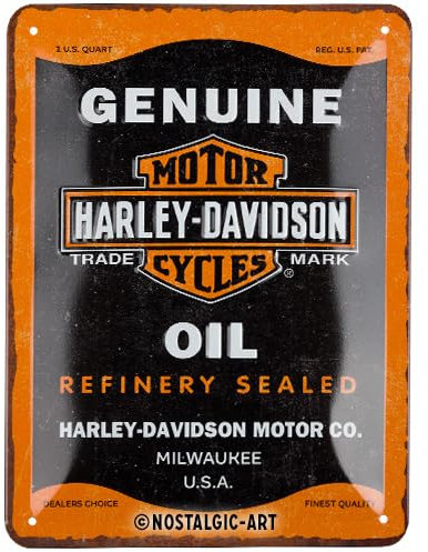 Nostalgic-Art Plaque rétro, 15 x 20 cm, Harley-Davidson – Genuine Oil – Idée de cadeau pour motards, en métal, design vintage