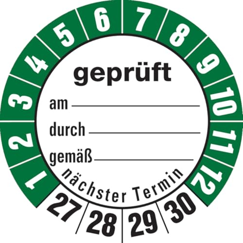 Dreifke® Aufkleber | Prüfetiketten geprüft am... durch... gemäß..ab 27 weiß/ - 35 mm Folie selbstklebend, 10St