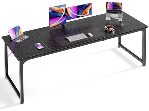 Huuger Computer Desk, 70 Inch Office Desk, Gaming Desk with Storage, Writing Desk Work Desk for Home Office, Study, Long Simple Desk, Large Legroom, Metal Frame, Black