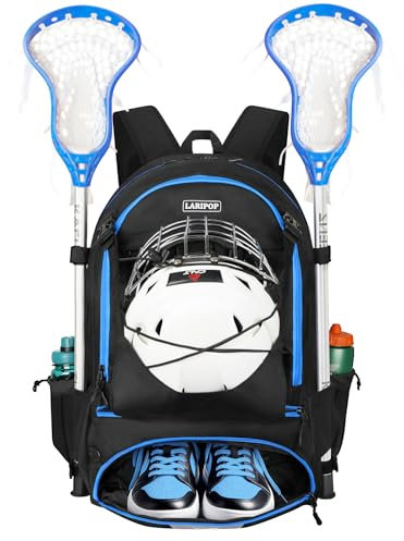 LARIPOP Turf Lacrosse Bag - Extra Large Lacrosse Backpack Bag for Lacrosse Equipment with Two Stick Holders and Separate Cleats Compartment