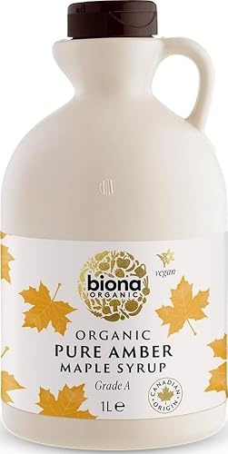 Biona Organic Maple Syrup, 1L | Pure Canadian Grade A Amber, Naturally Sweet, Refined Sugar Free, Suitable for Vegans, Ideal for Pancakes and Baking