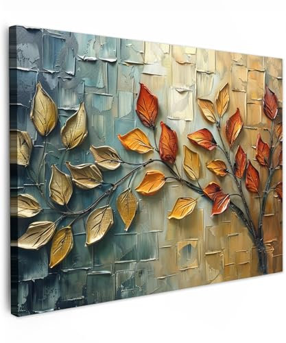 MuchoWow© Cuadros para Salon 80x60 cm Foto con Lienzo Canvas Laminas Cuadro Dormitorio Decoracion Hogar Pared Quadro Arte - Hojas - Marrón - Moderno - Naturaleza