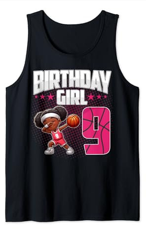 9 ° compleanno ragazza basket dabbing 9 anni ragazza afro Canotta
