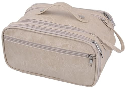 MKPCW kulturbeutel Damen Herren groß Kosmetiktasche kulturtasche Multifunktionale tragbare Make-up Tasche (Beige)