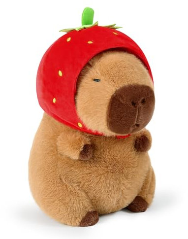 shownicer Peluche de Capybara con fresa, cojín de peluche Kawaii Capybara, cojín de peluche de cerdo de agua, regalo para niños y niñas a partir de 12 años (fresa, 35 cm)