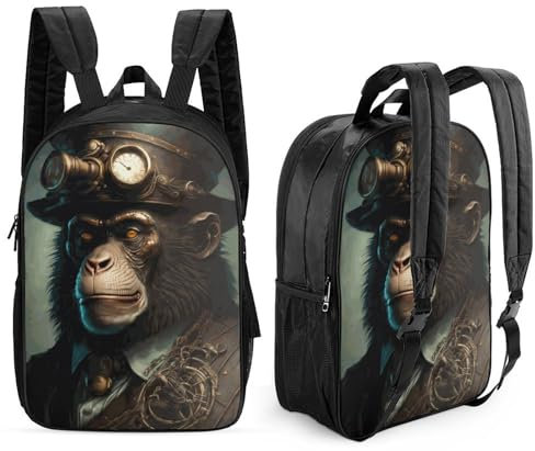 3D-Steampunk-Affen-Schulrucksack für Studenten, lässiger Rucksack für Kinder, Tagesrucksack, Büchertasche, Wandern, Sport, Outdoor, Arbeit, Reisen, Laptoptasche, 43,2 cm (17 Zoll).