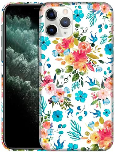 GlamCase for iPhone 11 Pro, iPhone 11 Pro Case - Floral Pink Teal Watercolor Pattern Design Printed Slim Fit Cute Plastic Hard Protective Designer Back Phone Case/Cover for iPhone 11 Pro.