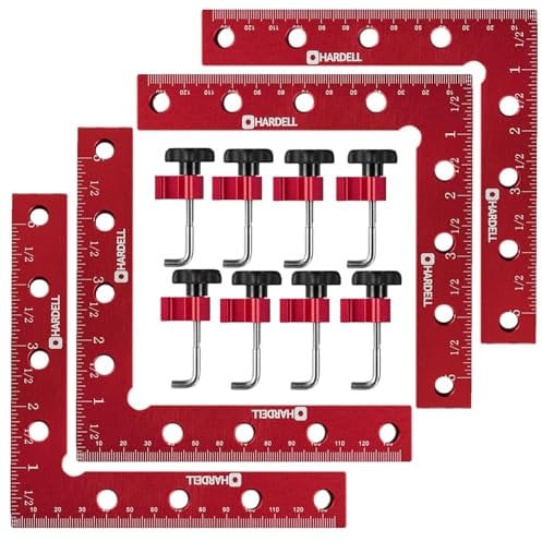 HARDELL 90 Degree Positioning Squares, Right Angle Clamps 5.5 x 5.5(14 x 14cm) Aluminum Alloy Woodworking Carpenter, Corner Clamping Square Tool for Picture Frame Box Cabinets Drawers (4 Pack)
