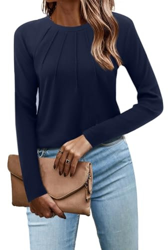 Beluring Women's Tops Longline T Shirt Elegant Long Sleeve Tshirts, Navy Blue M