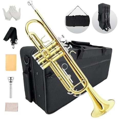 YoungMonic Bb Standard Trumpet Set for Beginners or students trumpet instrument with Carrying Hard Case 7C Mouthpiece Cleaning Cloth Gloves