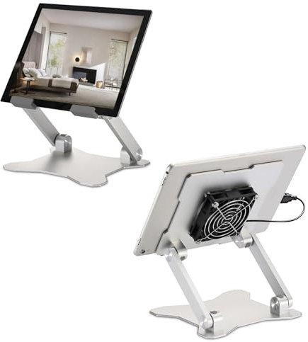 WEYRXIXO Surface Pro Stand, iPad Cooler,Cooling Pad,Aluminum Sturdy Tablet Stand Holder with Quiet Fan for Microsoft Surface Tablets,iPad Series,Samsung Galaxy Tabs-Up to 15-in Tablets