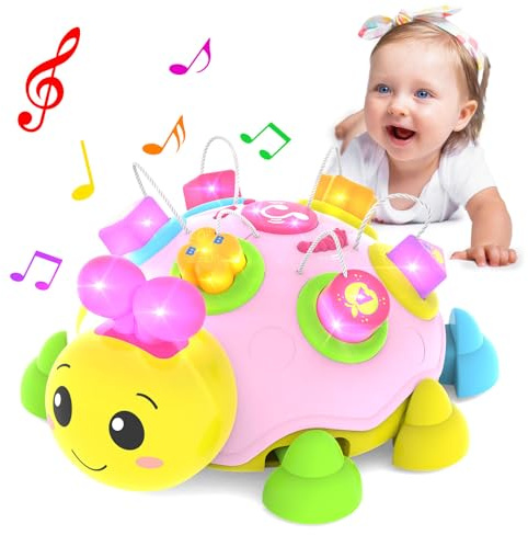 Baby Crawling Toys 6-12 Months,Musical Ladybug Crawling Toy for Infants 0-3-6 7 8 9 10 12-18 Months,Early Education Light Up Music Walking Toys,Shape
