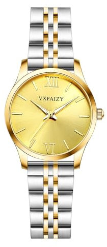 VXFAIZY Damen Einfachheit Uhr Wasserdicht Casual Armbanduhr für Frauen(Silberfarben/Gold)