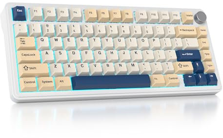 SbocKeeb 75% Prozent Tastatur Wireless mit Gasket, TKL Wireless Mechanische Gaming Tastatur Bluetooth/2.4 GHz/USB, America QWERTY, Vorgeschmierte Schalter für PC Mac Win, M75-Soy Milk