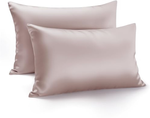 Zenssia Housse de Coussin en Satin de Luxe 40x60 Lot de 2 Doux comme Une Housse de Coussin en Soie 40x60 Soin des Cheveux et de la Peau avec Fermeture Éclair, Taupe