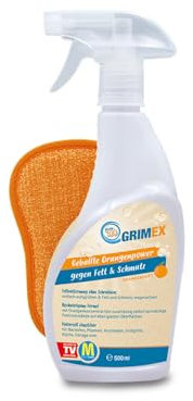 Pure100 GrimEX 500ml - Fett-und Schmutzlöser mit Orangenkonzentrat - inkl. Schwamm- effektives Fettlöser Spray - entfernt Fett & Verkrustungen - Küchenreiniger