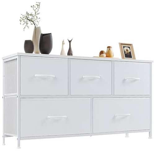 Sweetcrispy Kommode für Schlafzimmer, breite Schublade Kommode Organizer Storage Drawers Fabric Storage mit 5 Schubladen, kleine Kommode, TV Stand für Schlafzimmer, Schrank, Wohnzimmer, Kinderzimmer
