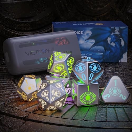 LED DND Dice Set,7PCS Shine Light Up DND Dice,Polyhedral Dice Set Table Games Dice with Rechargable Box for RPG Role Playing Table Game