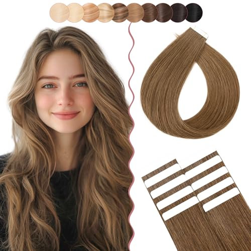 SEGO Tape Extensions Echthaar 10pcs Extensions Echthaar 15g Tape In Extensions Echthaar Invisible Echthaar Extensions Tape Glatt Haarverlängerung Für Frauen 55 cm # 04