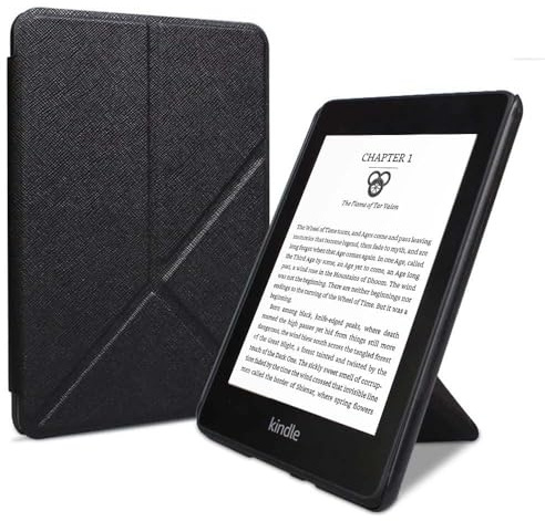 Custodia per Kindle Paperwhite da 6 pollici (5a/6a/7a generazione (2012/2013/2015, sottile custodia intelligente in pelle PU con supporto pieghevole e funzione sleep/wake automatica) (nero, Kindle