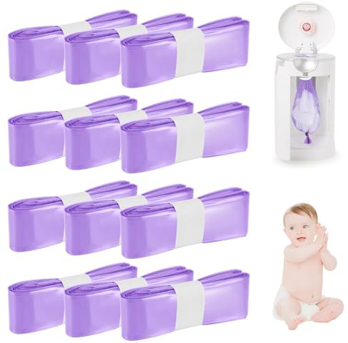 Farerkass 12 Pièces Recharge Poubelle a Couche, anti-odeur sac poubelle couche bebe violet, 4,5 M Épaissi à 7 Couches Film de Recharge sac à déchets de grande capacité