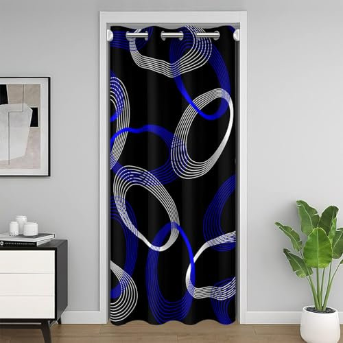 Homemissing Blau Schwarz und Weiß Vorhang Retro Kreis Geometrie Türvorhang 150x203cm für Jungen Mädchen Abstrakte Kunst Vorhang für Innentür Raumteiler Kreis Vorhang Dekor