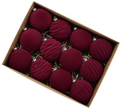 12 Stücke Set Weihnachtskugeln Samt, Christbaumkugeln Rot Kunststoff für Weihnachtsbaumschmuck, Weihnachtsbaumkugeln für Weihnachtsdeko, Christmas Decorations, Weihnachten Deko