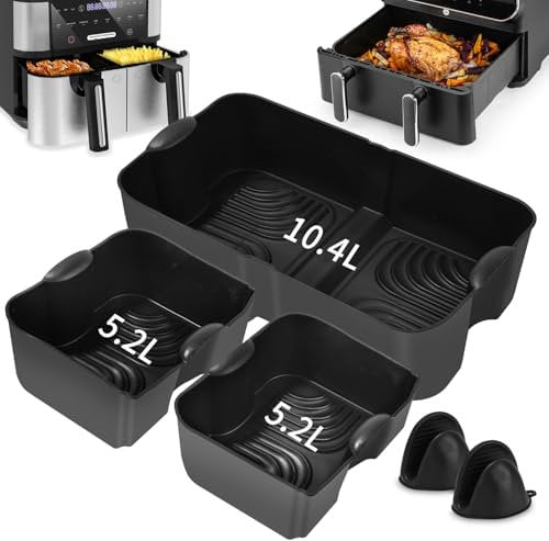 5 Pezzi Molde Silicona Freidora de Aire para Ninja AF500EU 10,4L /COSORI Dual Blaze TwinFry 10L, Accesorios Freidoras de Aire para Ninja AF500EUCP, Reutilizable Bandeja Silicona Air Fryer