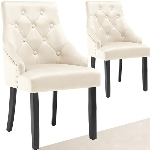 tectake® Esszimmerstühle gesteppt, Sessel Wohnzimmer, Stühle Esszimmer, Küchenstühle, Esstisch Stühle, Bürosessel, Möbel Vintage Style, Samt Stoff - Creme/schwarz, 2er Set