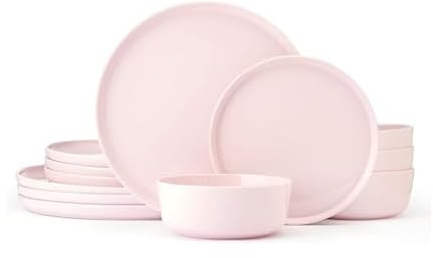 Mikasa Madison - Vajilla de porcelana fina, ligera, resistente a las astillas, 12 piezas, color rosa