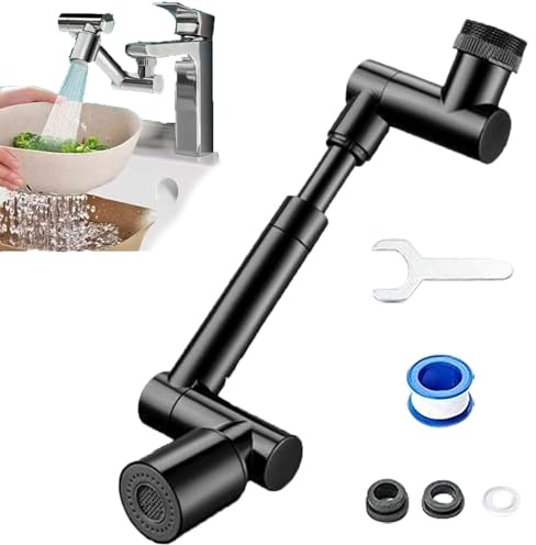 Küchen-Badezimmer-Wasserhahn-Aufsatz, drehbarer Wasserhahn-Verlängerung für Waschbecken, Roboterarm, Universal-Modell, Dual-Modus, Abfluss (schwarz)