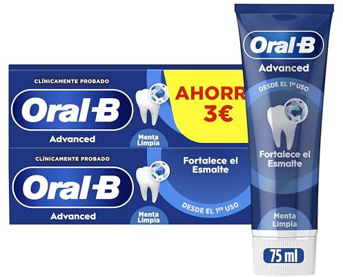 Oral-B Advanced Fortalece El Esmalte Pasta De Dientes Con Flúor, Pack 2 x 75 ml, Protege El Esmalte, Dentífrico Anticaries Con Sabor Eucalipto Refrescante, 75 ml (Paquete de 2)
