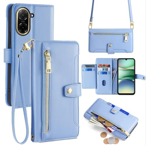 betterfon Handykette kompatibel mit Xiaomi Redmi A5 / Poco C71 | Leder Handyhülle mit Kartenfächern | Handyhülle zum Umhängen | Hellblau