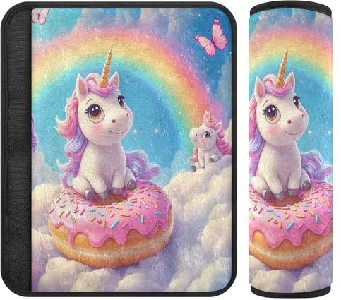 Nexawaveo Premium Gurtschoner (25,4 x 20,7 cm), niedliche Einhörner, Regenbogen, extra breite Schulterpolster für Autositze, Kinderwagen, Rucksäcke