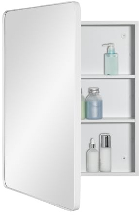 Fundin Stahl-Badezimmer-Spiegelschrank mit Stauraum - Einzeltür, verstellbare Regale, Matt Weiß, Aufputzmontage - 50 x 65 cm
