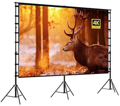 180 Zoll Beamer Leinwand mit Stativ, 16:9 4K HD Heimkino Leinwand mit Tragetasche für Home Party Theater Nächte