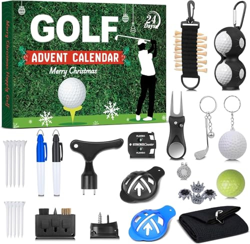 Golf Advent Calendar 2025 for Men Teen Boy, 24 Day Christmas Count-down Calendar for Father, Husband, or Boyfriend, Perfect Holiday Featuring Golf Balls Gifts, Tees, Ball Markers