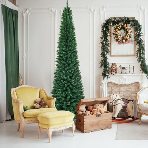 GIANTEX-Albero di Natale Artificiale, Abete per la Festa di Natale, Albero Artificiale per Casa, Folto e Realistico, PVC, Supporto in Metallo, Facile da Montare, Verde (270 cm)