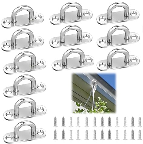 12 Pcs Ceiling Hooks Stainless Steel Pad Eye Plate Metal Heavy Duty U-Shaped Eyes Plates Pads with 2 Holes & Screws U Shape Staple Hardware Ring Loop for Wall Ceiling Hanging Mount Suspension