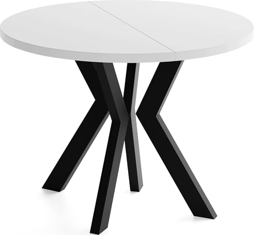WFL GROUP Runder Esstisch Ausziehbar 90-190 cm – Verlängerbar, für 5-9 Personen mit Schwarzen Holzbeinen – Tisch für Wohnzimmer & Esszimmer in Weiß