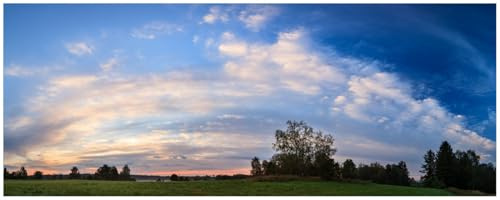 Wallario Küchenrückwand selbstklebend 115 x 50 cm, Motiv: Morgenhimmel über Wäldern und Wiesen | Spritzschutz abwischbar & pflegeleicht