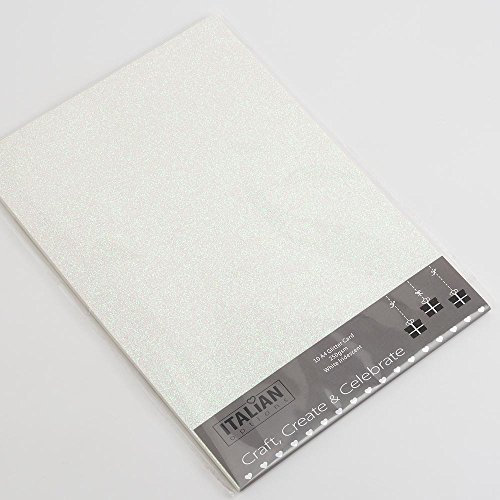 Italian Options 250 g/m² fusselfreies Glitzer-Karton-Bastelpapier, 10 Blatt, A4-Größe, weiß schillernd