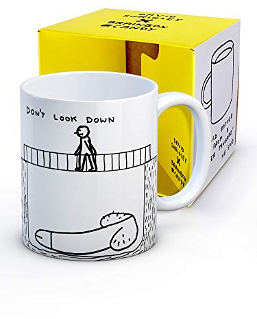 Brainbox Candy Official David Shrigley - Rude Coffee Mug - Gift Boxed Novelty Christmas Or Birthday Gift for Him and Her - 'Dont Look Down' Design - Sold Exclusively