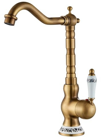 Suguword Retro Design Mischbatterie Bad Wasserhahn Badarmatur Waschtischarmatur Waschbeckenarmatur Waschbecken Badezimmer Keramik Antik Messing Hahn